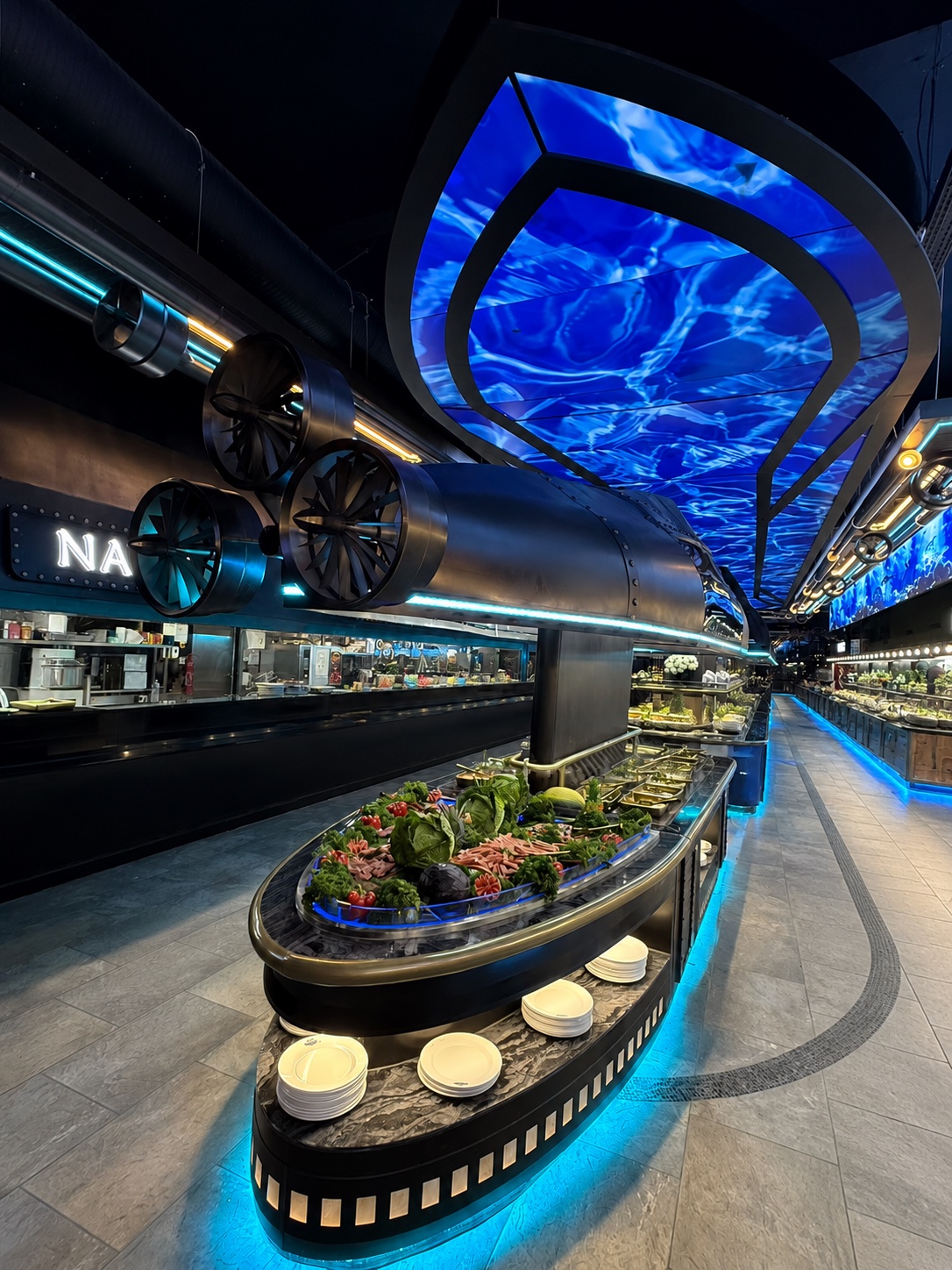 Comptoir futuriste avec réacteurs LED